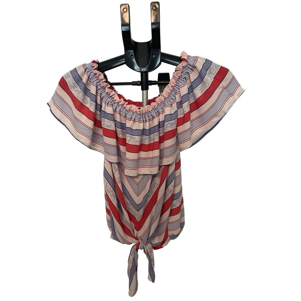 Express Ladies Red White And Blue Ruffle Blouse Size M Memorial Day